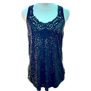 Express Lace and Sequined Tank Top Black Size Medium